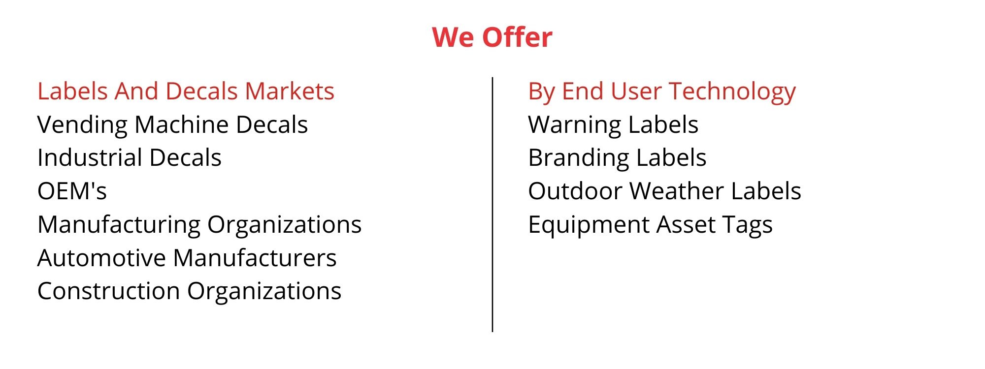 Labels and decals product range — vending machine decals, industrial decals, OEM stickers, branding labels