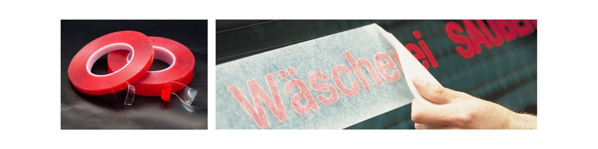 Double-sided polyester tape rolls and application tape in use for vinyl graphic transfer